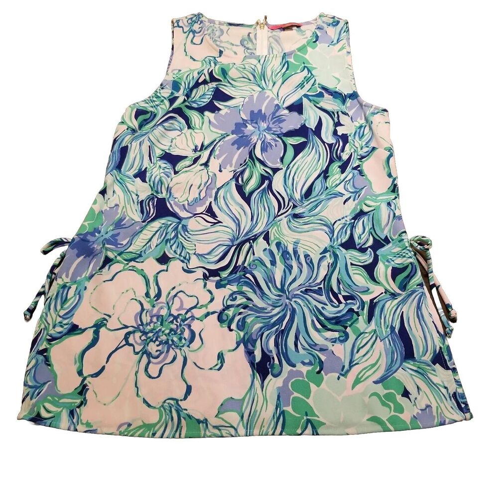 Lilly Pulitzer Donna Top Women's Large Multi Party Thyme Tunic Tie Side Zip Back